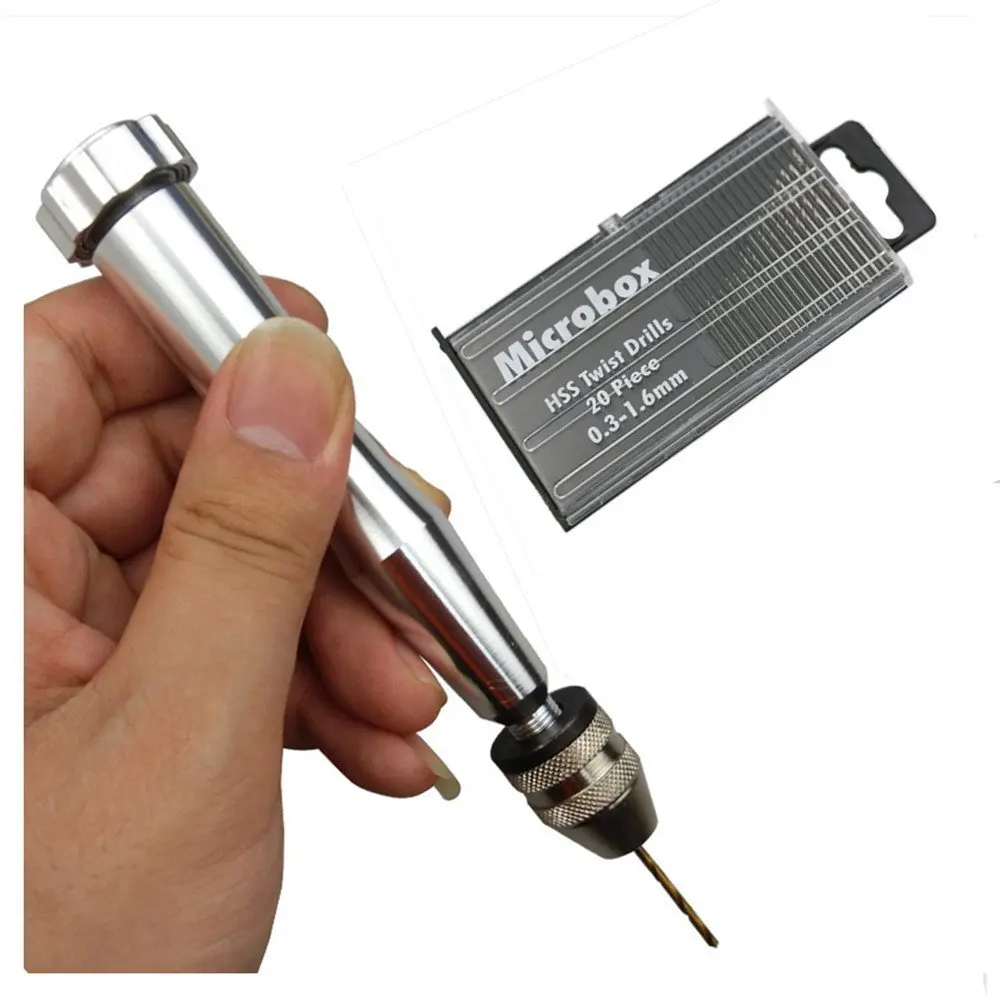 

Pin Vise Hand Drill 0.1-3.0mm Aluminum Keyless Chuck Mini Hand Drill +20pcs Micro Twist Drill Bit Set Push Drill Rotary Tool