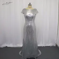 Длинные элегантные серебряные блестки платье подружки невесты Vestido De Festa De Casamento 2017 Русалка нарядные платья для свадьбы платья носить спинки