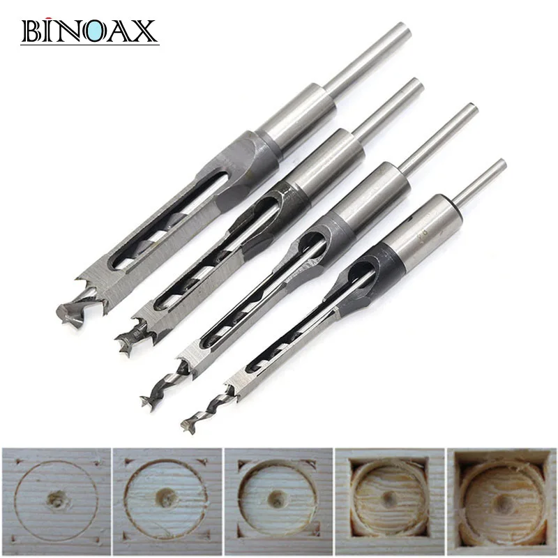 Binoax 4PCS Square Hole Mortiser Drill Bit Woodworking Twist Drill Kits Mortising Hole Drills DIY Woodworking Tools Binoax 4PCS Square Hole Mortiser Drill Bit Woodworking Twist Drill Kits Mortising Hole Drills DIY Woodworking Tools