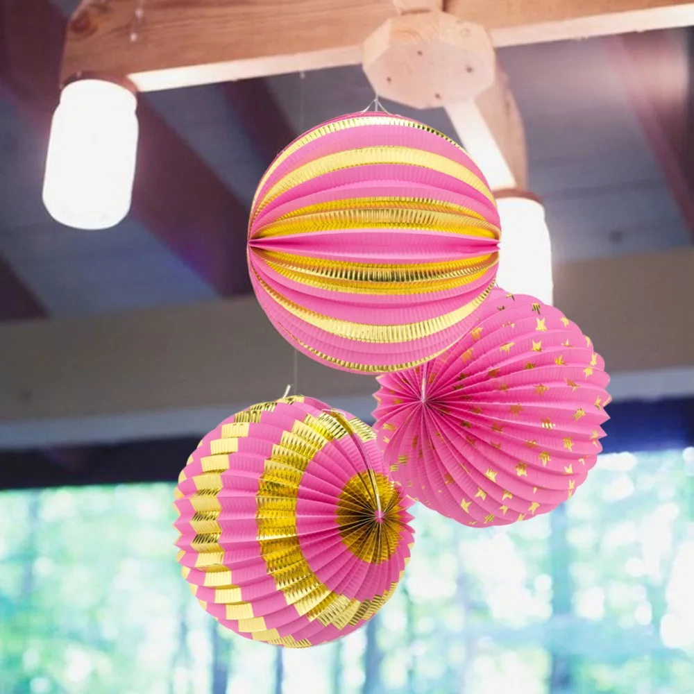 

3pcs/set 25cm Pink Hanging Paper Lantern For Home Happy New Year Birthday Wedding Decorations Party Garden Festival Accessories