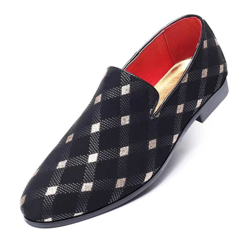 

2019 New Men's Formal Wedding Dinner Shoes Plaid Pattern Leather Shoes Designer Loafers Business Casual Shoes Plus size 38-48