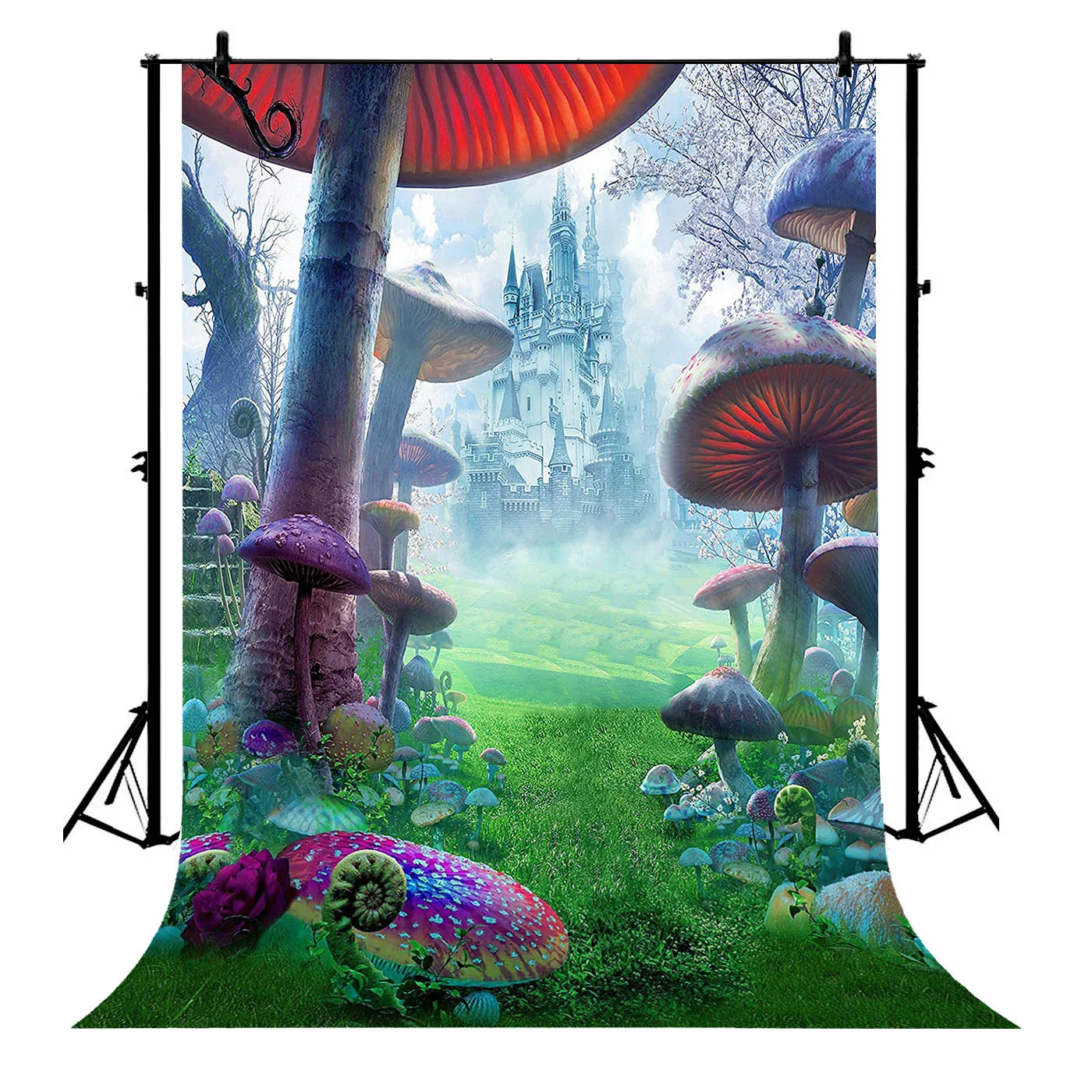 

5x7ft 3D Castle Mushroom Forest Birthday Party Wedding Polyester Photo Background Portrait Backdrop