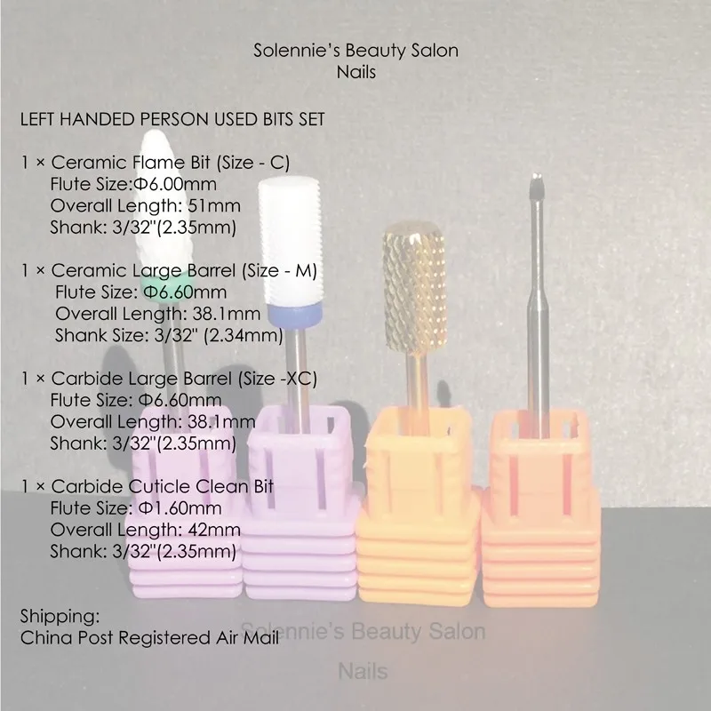 Левша набор сверл для ногтей-пламя бит-Большой баррель-инструмент для чистки кутикулы