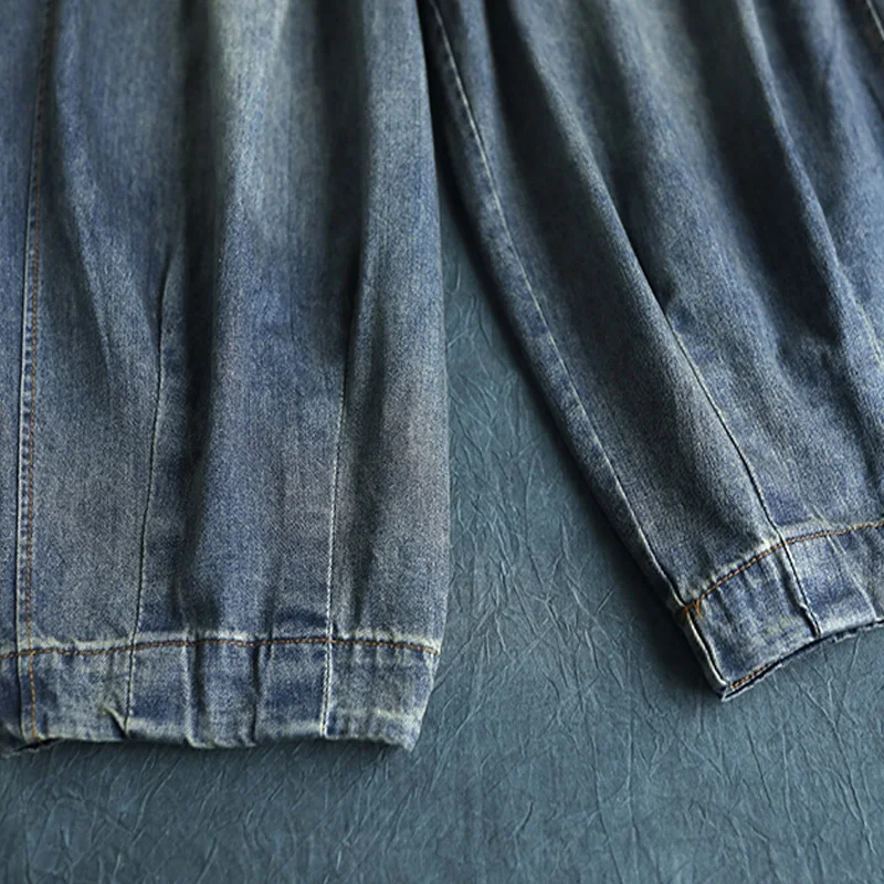 Женские синие джинсы, винтажные Брюки с карманами, новые весенние широкие брюки на пуговицах для женщин, повседневная одежда