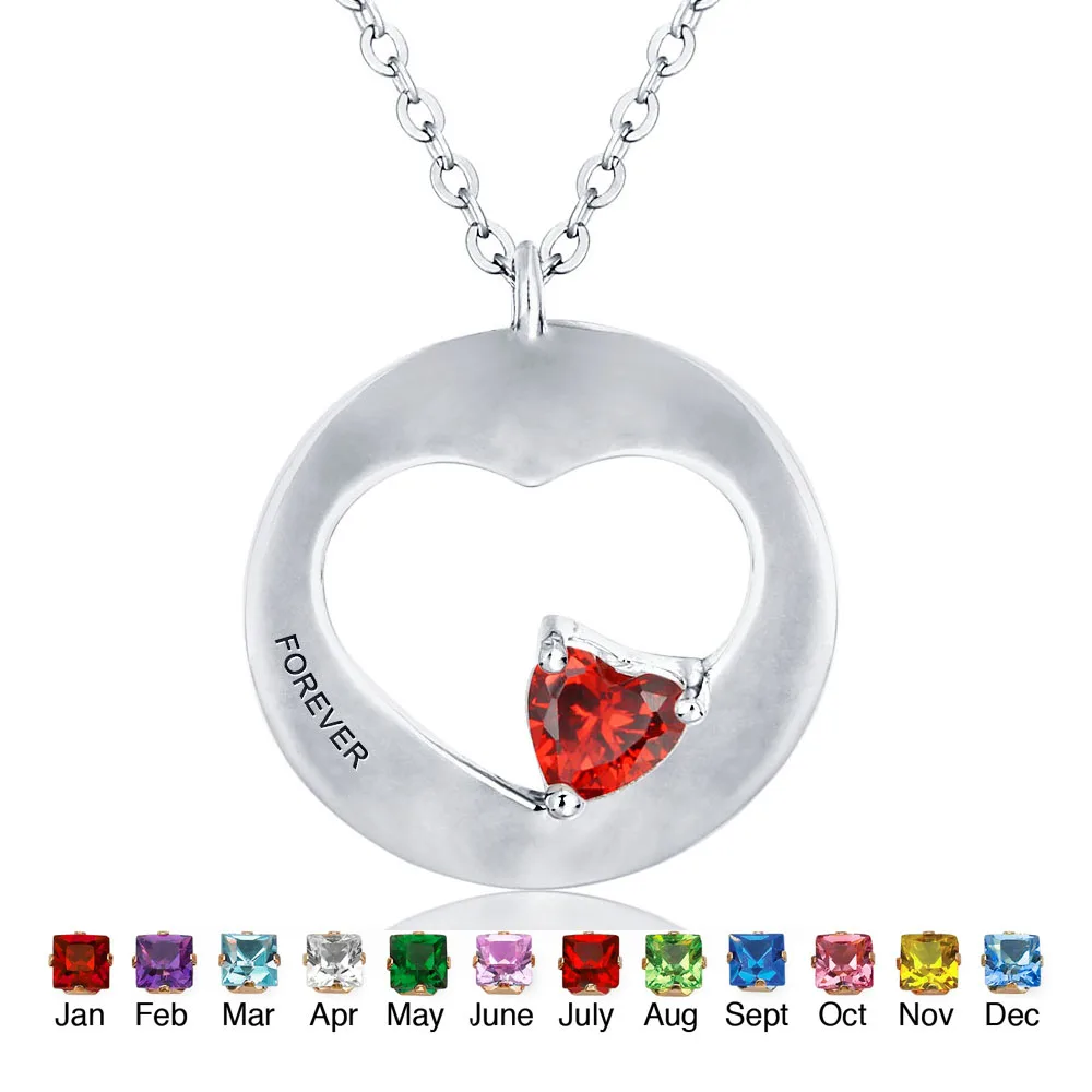 Personalized Birthstone Necklaces Round Heart Shape 925 Sterling Silver