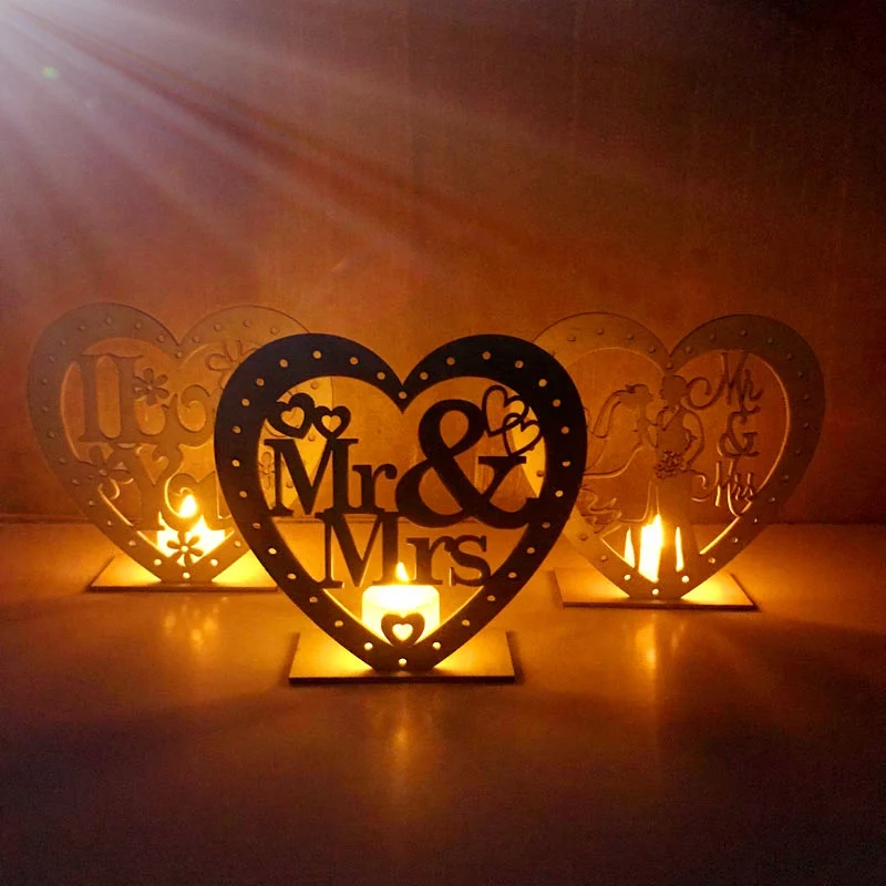 

Mr. and Mrs. Heart DIY Splicing Wooden Sign With White Tea Light Candle For Wedding Valentine's Day Party Decor Supplies