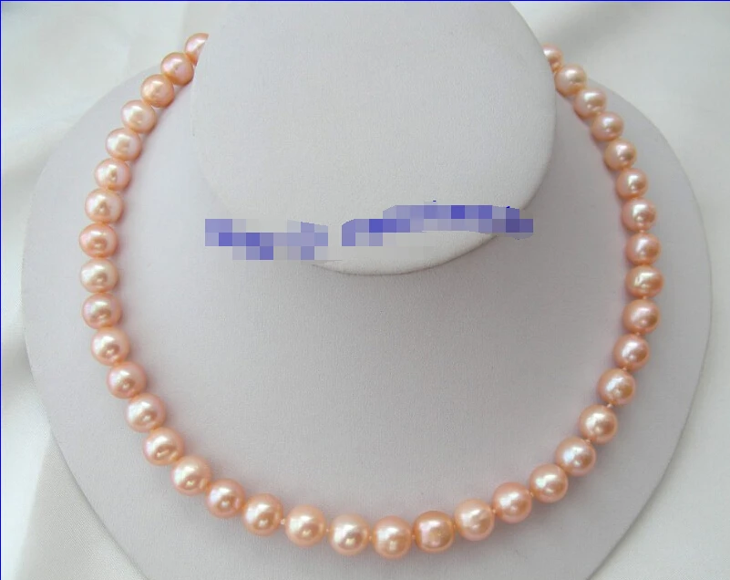 

FREE shipping>>>> super 9mm round pink freshwater cultured pearls necklace 9K d887 6.07
