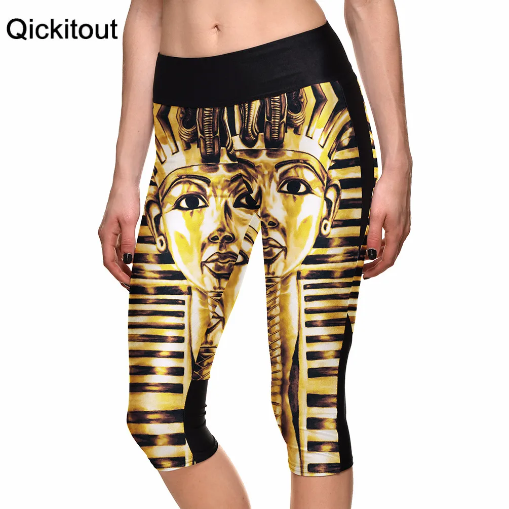 

Summer styles Sexy Hot women's 7 point pants Ancient Egyptian Pharaoh digital print women high waist Side pocket phone pants