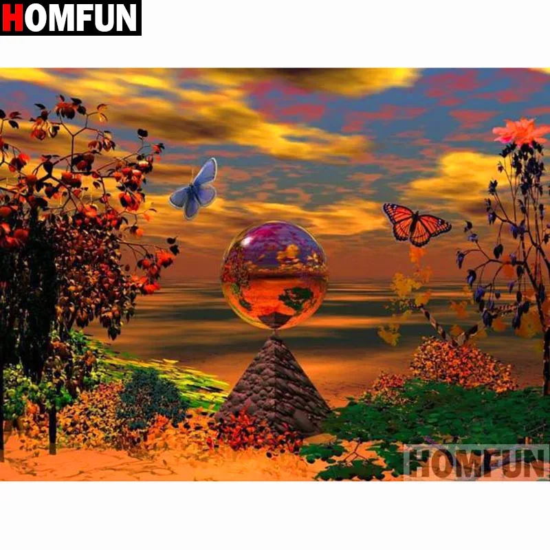 Алмазная живопись HOMFUN A15012 полноразмерная/круглая 5D Вышивка крестиком Бабочка