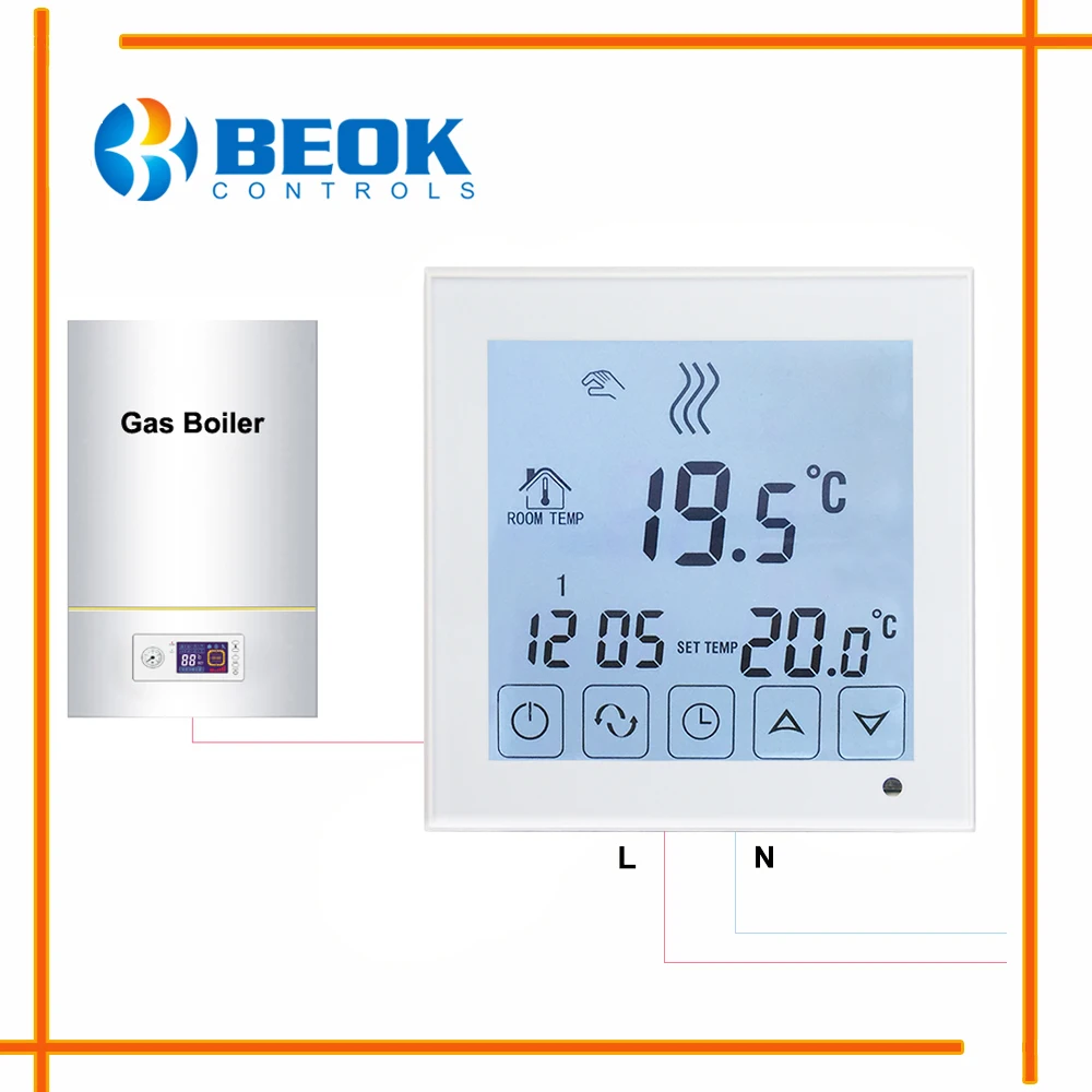 

BOT-323W Programmable Large Touch Screen Boiler Thermoregulator Wall Mounted Blue&White Backlight Gas Boiler Heating Thermostat