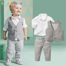 babzapleume Brand Boys Clothing Set Gentleman Casual Shirt+Pant+Vest 3PCS Long Sleeve Kid Wedding Formal Children Clothes BC1262