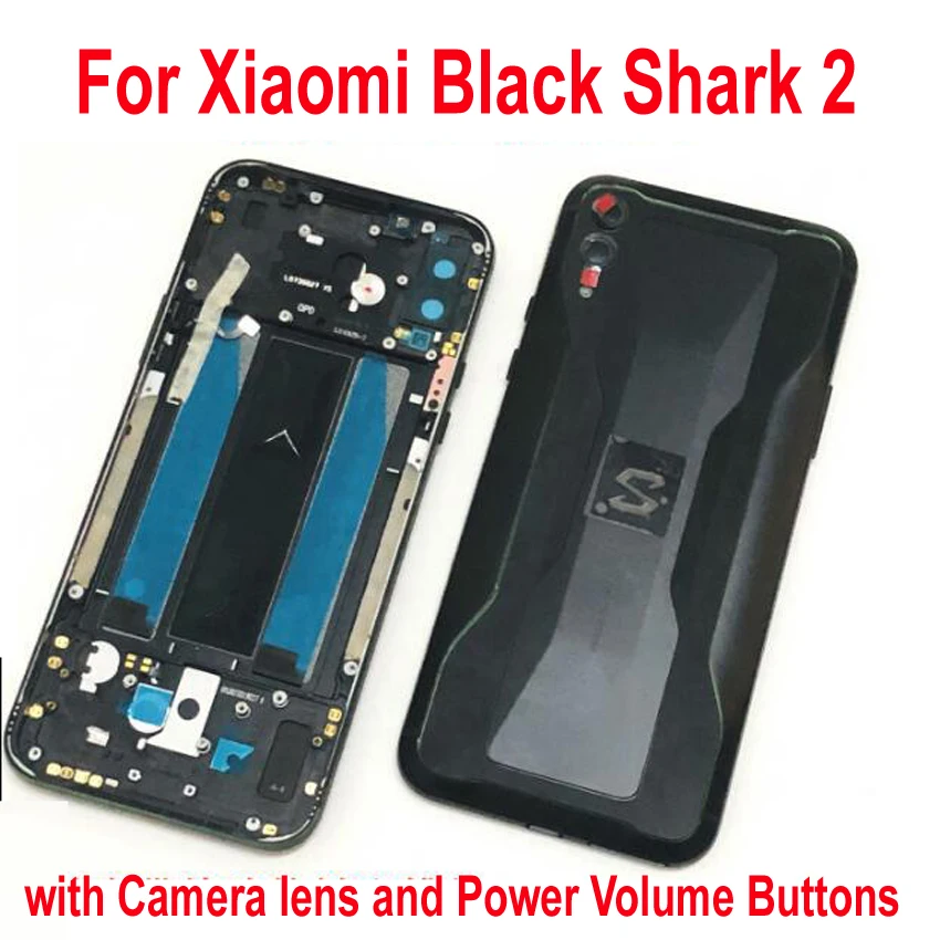 

100% Original Back Battery Cover Housing Door Rear Case For Xiaomi MI Black Shark 2 Shell with Camera Glass Lens + Power Buttons