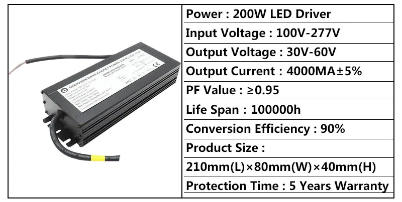 Светодиодный водонепроницаемый драйвер 20 Вт, 30 Вт, 50 Вт, 100 Вт, 150 Вт, 200 Вт, источник питания, постоянный ток, контроль напряжения, трансформаторы для освещения, 5 лет