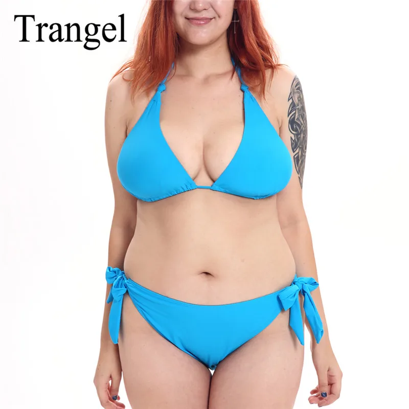 Trangle Plus Size Solid Bikini Sky Blue Swimsuit Bikinis Women maillot de bain Swim Wear Swimwear Biquini Bathing Suit |
