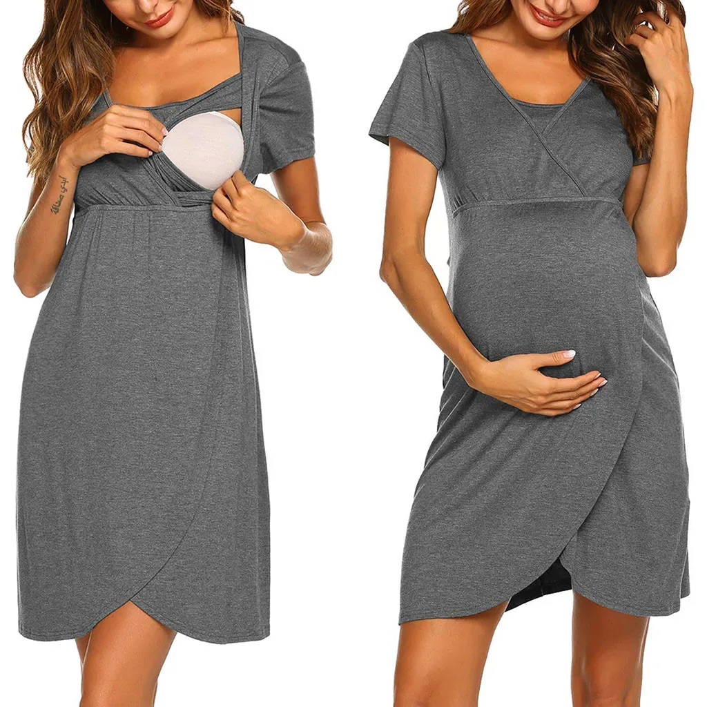 

3 Colors Maternity Breastfeeding Dresses Summer 2019 Solid Pregnancy Nursing Dress Casual Clothes For Pregnant Women Nightdress