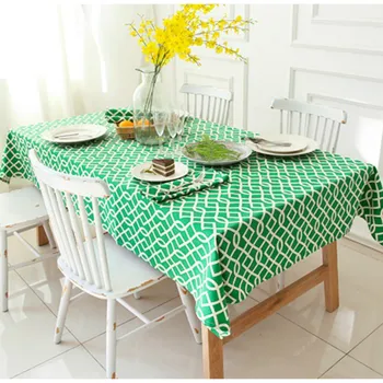 

DUNXDECO Tablecloth Cotton Blend Table Cover Party Decoration Modern POP American Style Green Geometric Photo Prop Ground Fabric