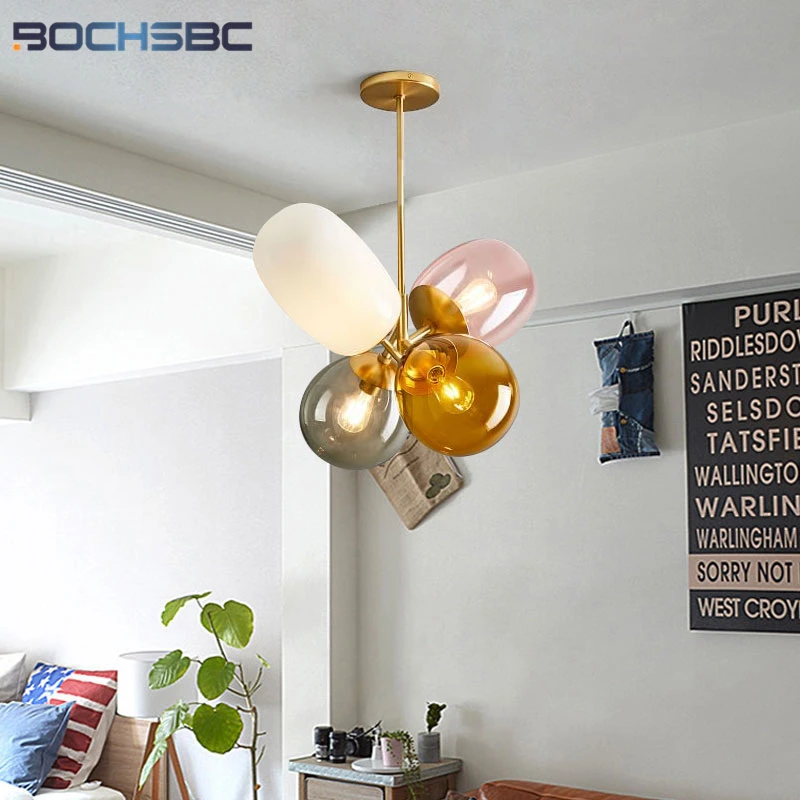 8002 BOCHSBC 2019 NEW Color Balloon Stained Glass Ball Pendant Lamp For Children Bedroom Nordic Modern Light Hanging Fixture Hanglamp