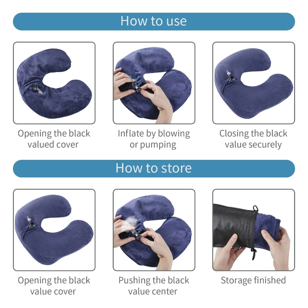 SKL lightweight Inflatable Neck Pillow with Free Extra Eye Mask Earplugs and Carrying Bag For Traveling Planes Train Cars Office SKL lightweight Inflatable Neck Pillow with Free Extra Eye Mask Earplugs and Carrying Bag For Traveling Planes Train Cars Office