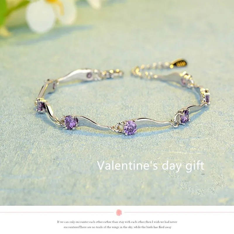 

Bracelets Bangle For Women white gold Color Plated Wave Chains for Valentine's Gift Bamboo Zircon Bracelet with Purple Jewelry