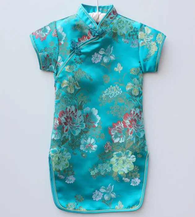 Зеленый китайский платье для девочек Дети Qipao Chi-Pao Cheongsam подарок одежда Одежда для маленьких девочек одежда с цветочным рисунком год - Цвет: E4