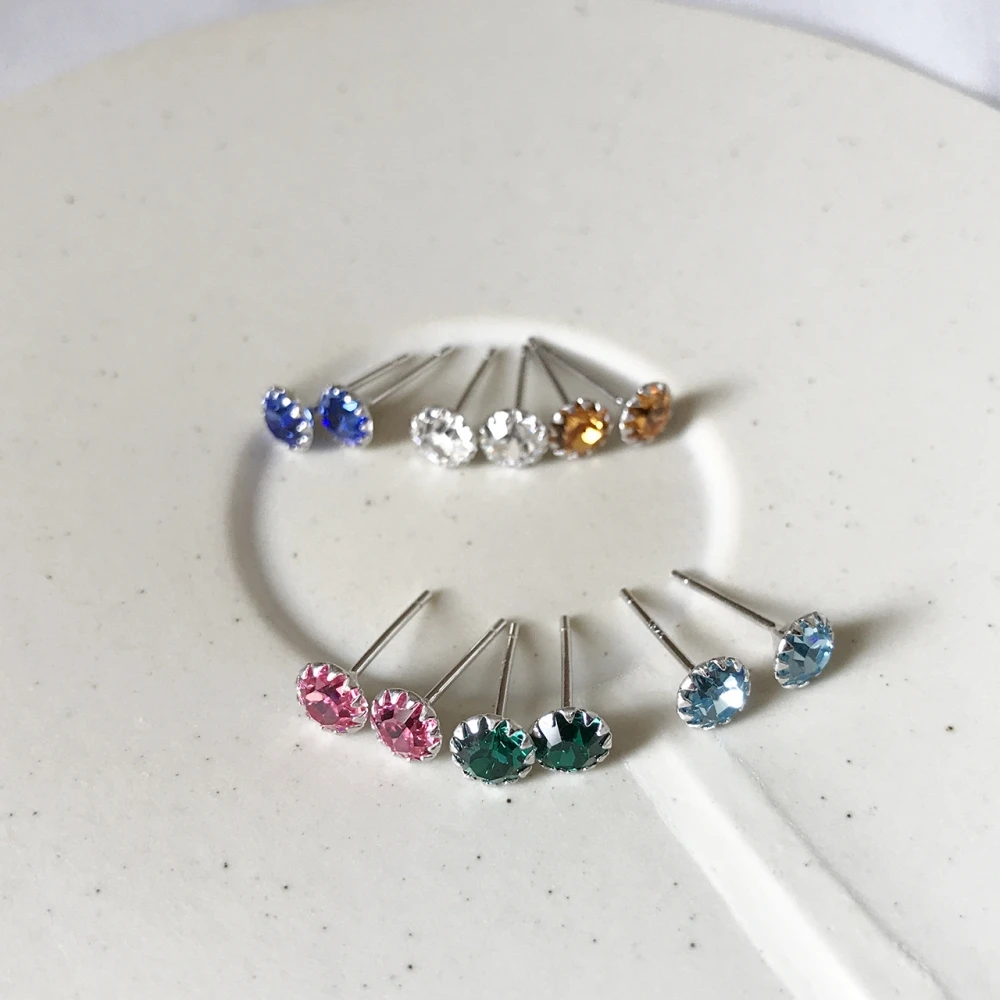 

Woman Birthday Colorful Rainbow Post Earrings 925 Sterling Silver Rhinestone Crystal Birthstone Stud Earrings from Jan to Dec