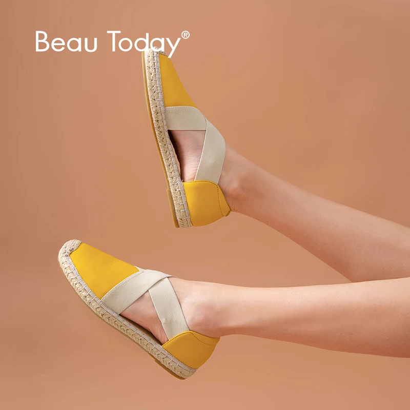 Женские лоферы в рыбацком стиле BeauToday желтые из телячьей кожи с эластичным