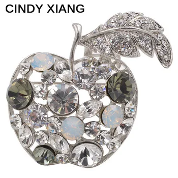 CINDY XIANG Full Rhinestone Apple Brooches For Women Shinnig Summer Brooch Pin Dress Coat Hat Broches Luxury Bijouterie Jewelry