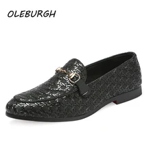 

OLEBURGH Luxury Metal Decoration Men Loafers Comfortabl Elegant Weaving PU Dress Shoes Men's Flats Casual Shoes Big Plus Size 48