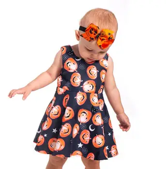 

Infant Toddler Girl Dress Halloween Smile Pumpkin Little baby Kids Dresses Children Summer Sleeveless Clothing Hot Sale