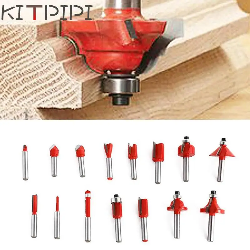 

15PCS 1/4" Professional Shank Tungsten Carbide Router Bit Set Wood Case tool kit Milling Cutter Router bit set 6.35mm