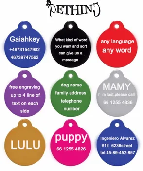 

2pcs/lot Free engraving Aluminum pet id tags dog cat name tags pet id collar Personalized engraving round shapes 8 colors