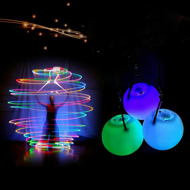 2 pieces = 1 pair belly dance balls RGB glow POI thrown balls light up for belly dance hand props stage performance accessories