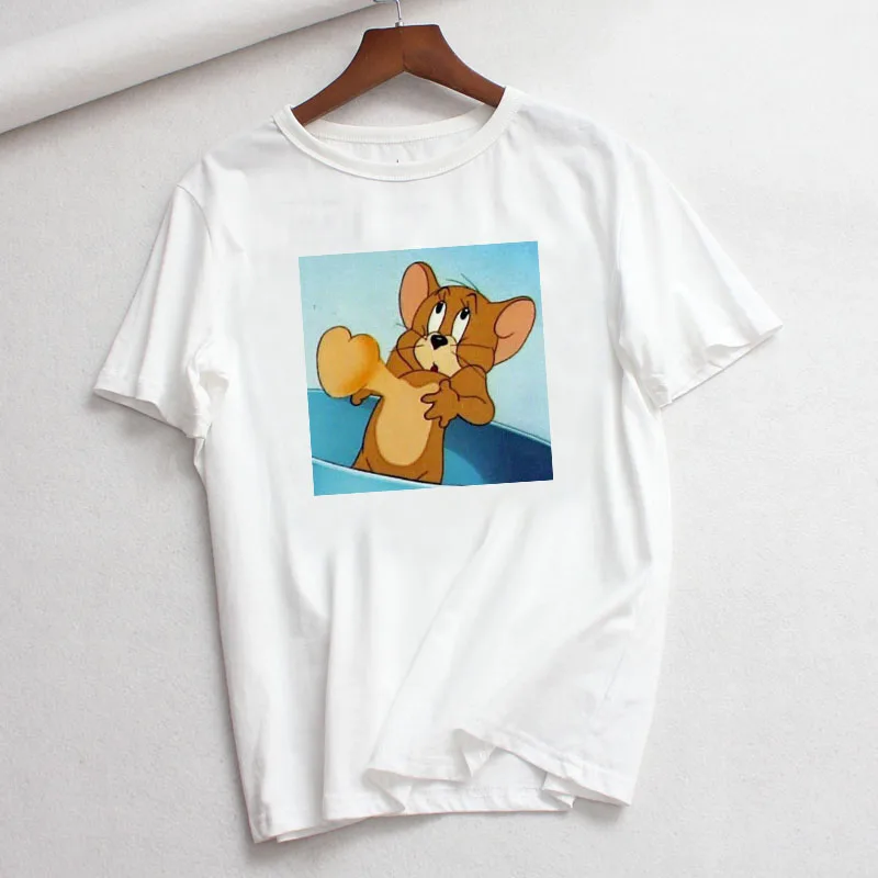 Новая модная Свободная Повседневная футболка с коротким рукавом с изображением кота, Тома, мышки, Джерри, большие размеры, женские летние топы, футболки, Harajuku, мультяшная футболка - Цвет: 8