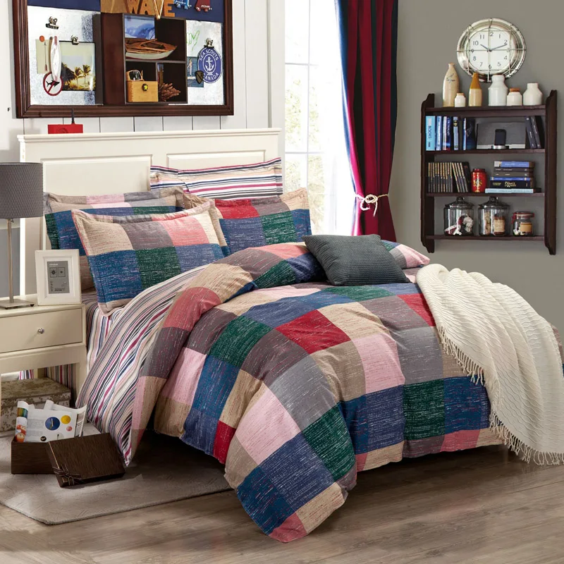 100% Cotton Bedding Set Reactive Printing Geometric Color Block Duvet ...