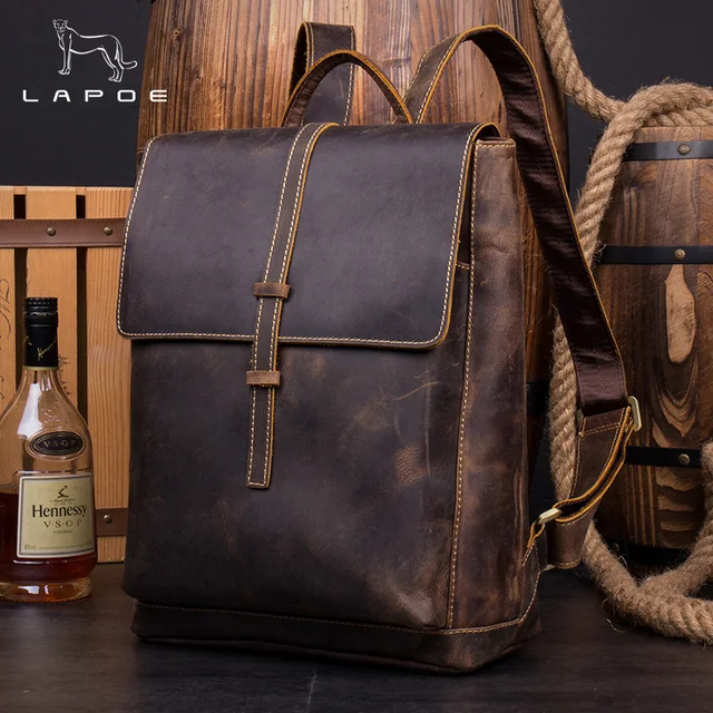 Aliexpress Lapoe Men Women School Bags Handmade Genuine Lapoe Men Women School Bags Handmade Genuine Leathe Backpacks Versatile Business Knapsack Vintage Book Bag Packsack