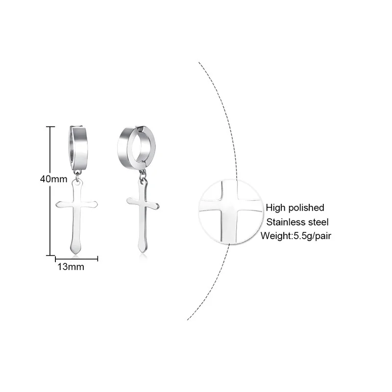 Мужской обруч с крестом Huggie серьги-гвоздики для мужчин нержавеющая сталь 1 пара серьги панк Мужской бижутерия