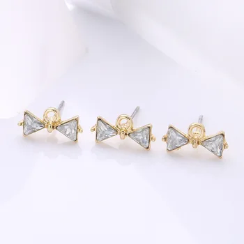 

SEA MEW 30 PCS Fashion Metal Alloy Crystal Rhinestone Bowknot Stud Earring Base Settings With a Loop For Jewelry Making