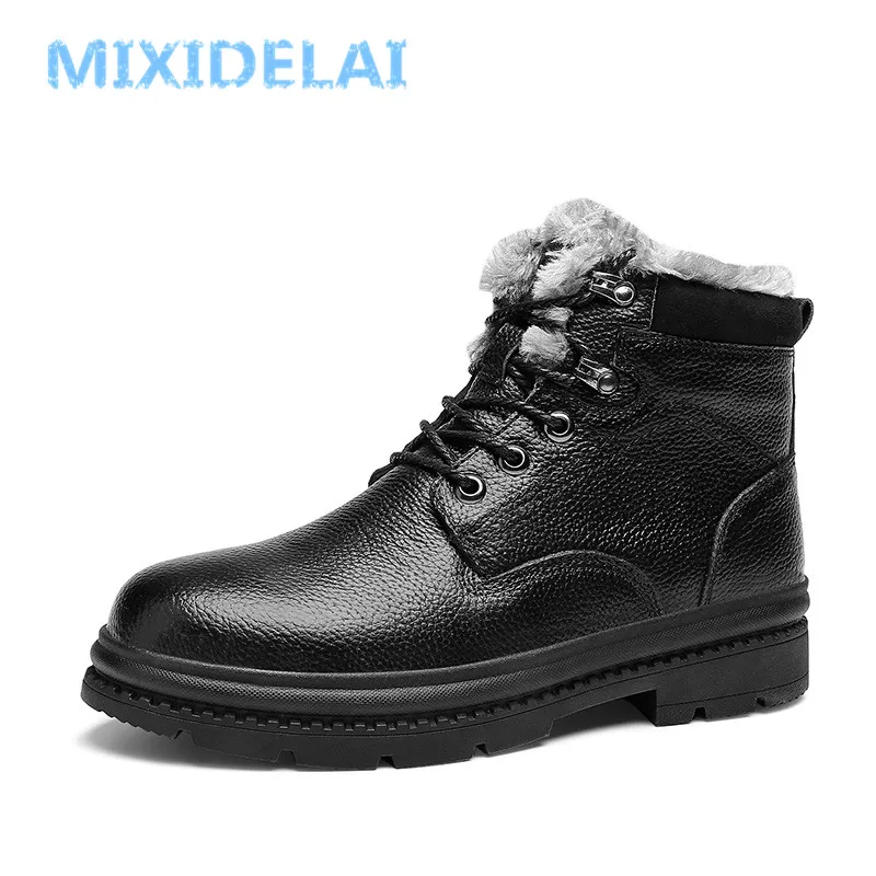 

MIXIDELAI High Quality Genuine Leather Men Boots Winter Waterproof Ankle Boots Men's Boots Outdoor Working Snow Boots Men Shoes