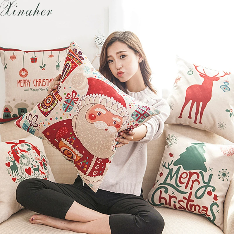 

High Quality Cotton Line Pillow Case Christmas Printing Dyeing Bed Home Decor Cushion Cover Christmas Decor Pillowscases