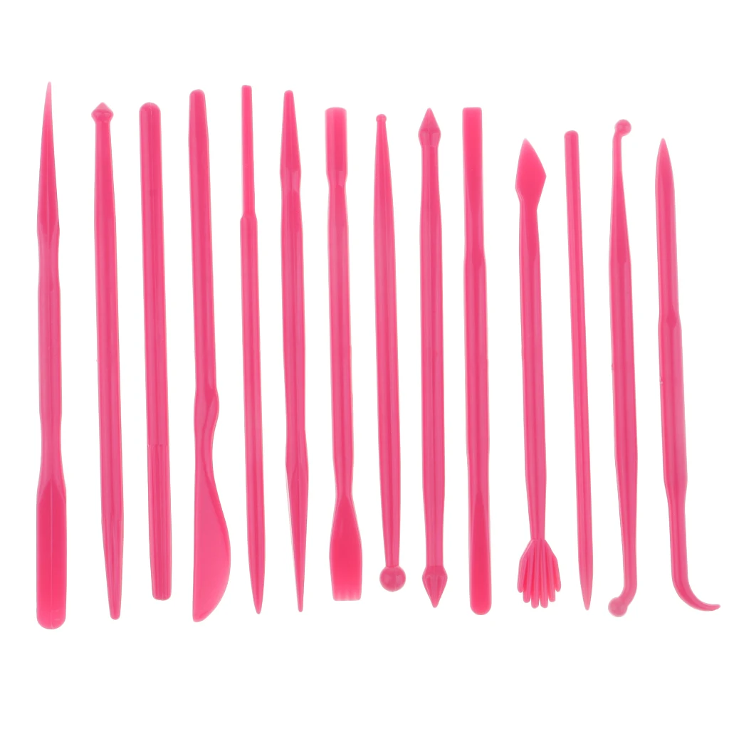 14 sets Pink DIY Polymer Clay Soft Craft Kids Modelling Clay Tool with Cermaic Shaping and Sculpting Tools Best Gift for Kids