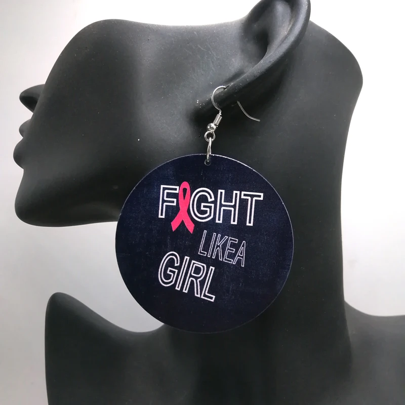 

5pairs/lot Printing Fight Like A Girl Wooden Earrings