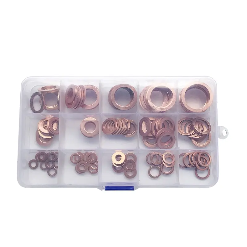 

150pcs Professional Assorted Copper Washer Gasket Set Flat Ring Seal Assortment Kit With Box For Hardware Accessories