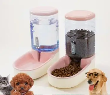 2 шт./компл. для кормления домашних животных и питья, миска для питомца для собаки, автоматические кормушки, дозатор воды для собак, бутылка для фонтана, миска для кошки - Цвет: Розовый