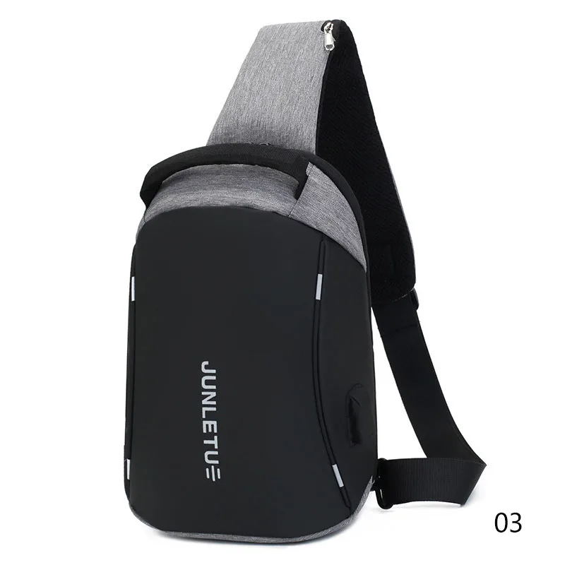 Men’s Simple Casual Style Outdoor Sports Shoulder Bags Multifunction Large Capacity USB Charging Waterproof Chest Bag - Цвет: Gray