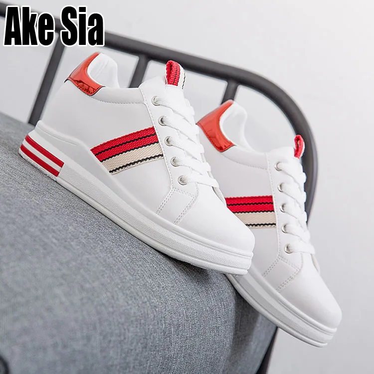 

Ake Sia Women Feminine Fashion Spring Autumn PU Leather Casual Flats Increased Hidden Heel Lace Up Zapatos Chaussures Shoes A021