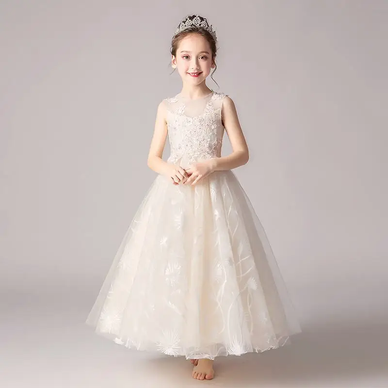 

New Teenage Girls Mesh Flowers Tutu Princess Dress Kids Dresses For Girls Wedding Birthday Party Baby Girl Clothes Vestidos F29