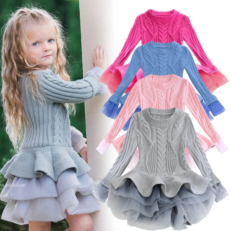 

Winter Autumn Girls Dress Children Clothes Long-Sleeve Party Dress 2Pcs Sweater+Dress Costume For Kids Dresses For Girls Clothes