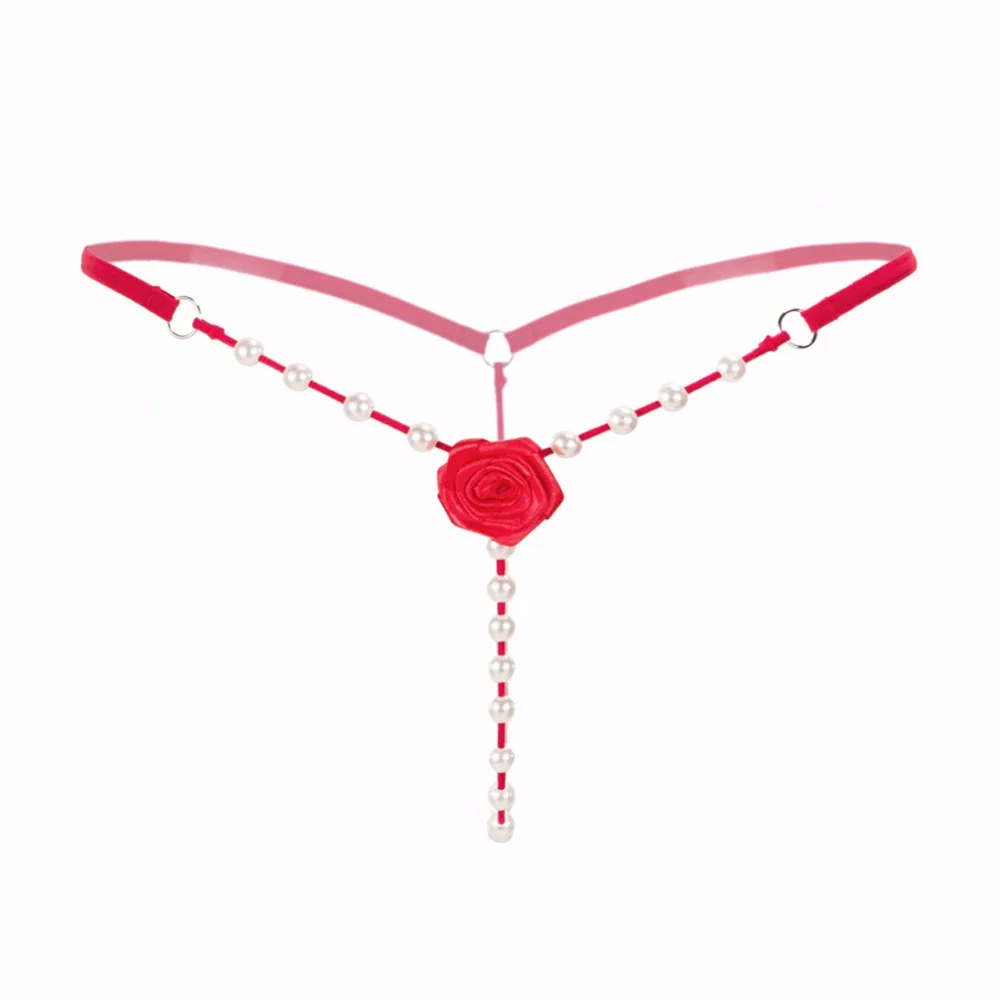Пикантные Для женщин Pearl Thong цветок искушение Нижнее Бельё для девочек низкой талии г строка Для женщин S Танга дамы Трусики для женщин