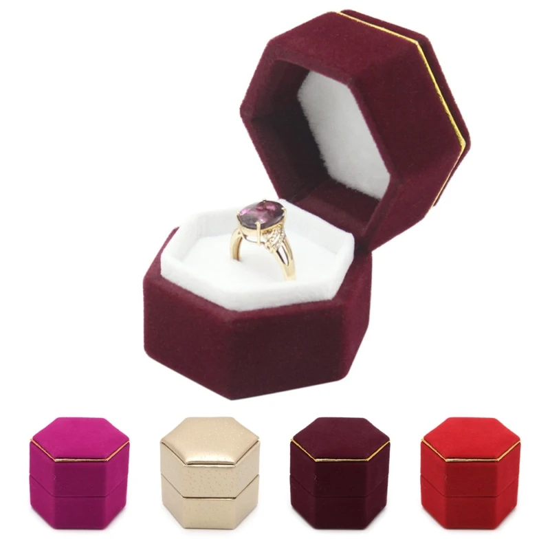 

Hexagonal Finger Ring Box Jewelry Display Holder Velvet Ring Storage Box Case