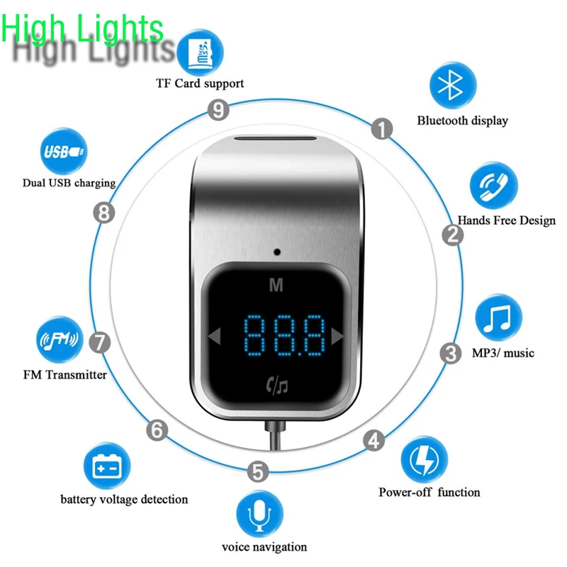 Bluetooth FM Trasnmitter с сенсорным управлением fm-передатчик большой светодиодный дисплей с двумя портами usb